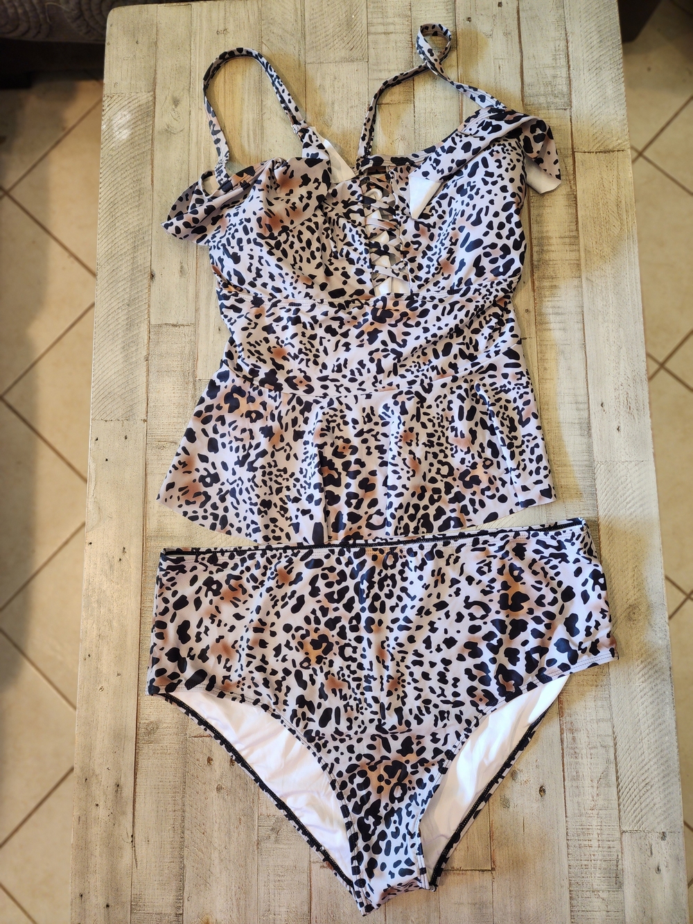 Leopard Print Peplum Two-Piece Tankini